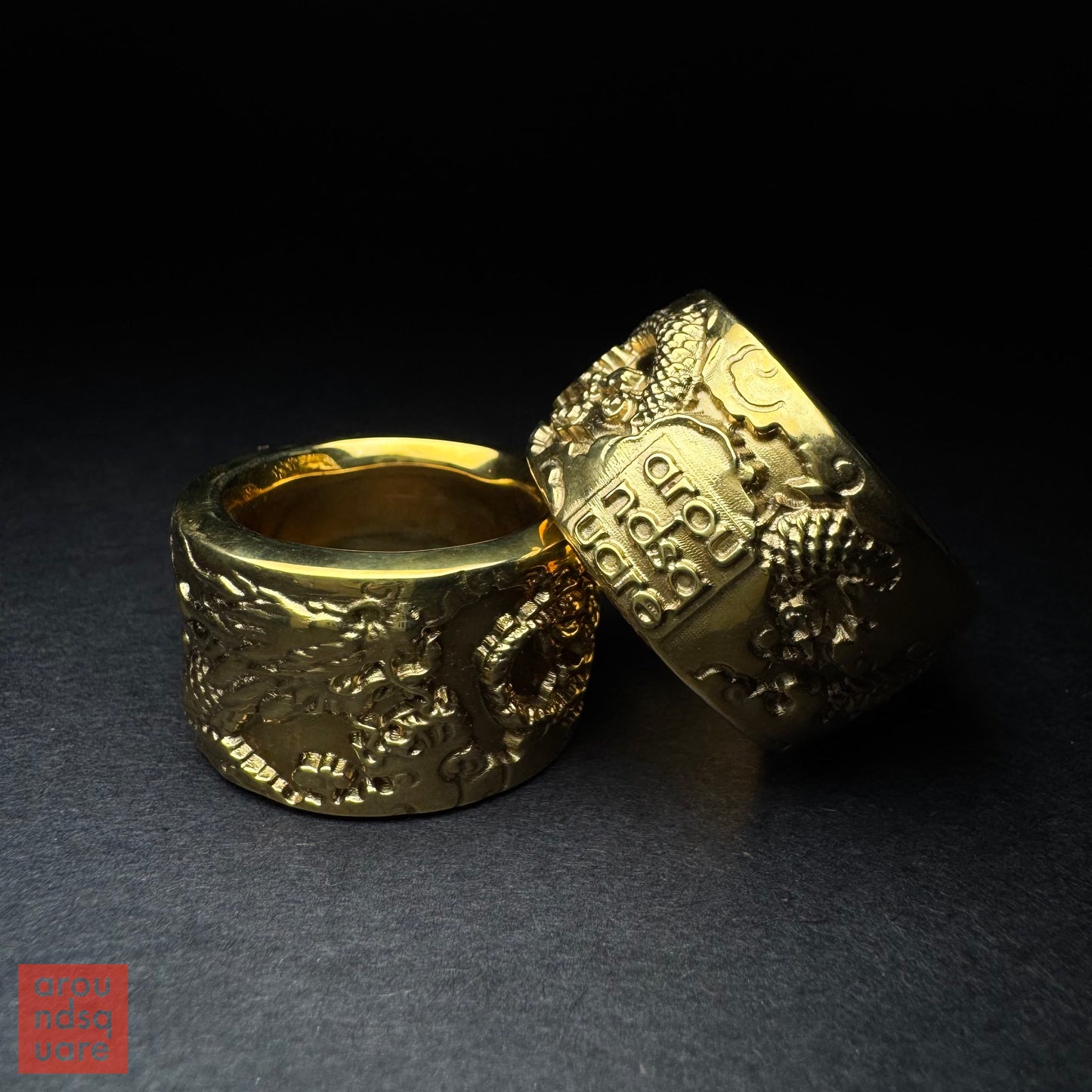 Carved Brass Dragon Banzhi and Accent Bead