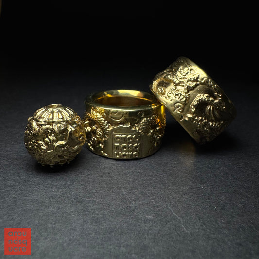 Carved Brass Dragon Banzhi and Accent Bead